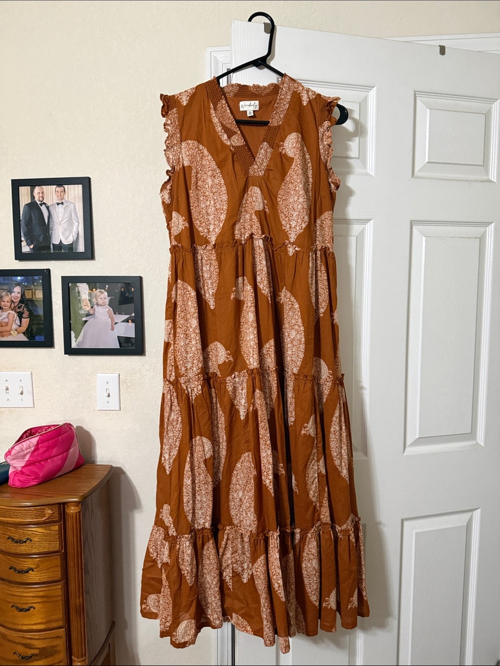 Wonderly Rust Maxi Dress with Cream Medallion Print